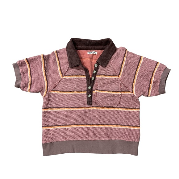 Free People We The Free Sun's Out Polo Top Cotton Striped Print size M - Picture 4 of 6